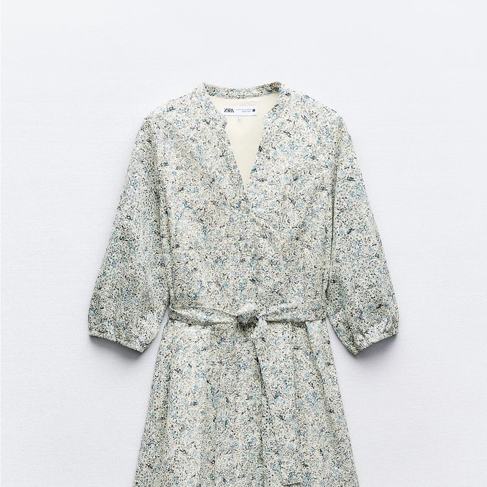 Zara Blue and Cream Patterned Dress